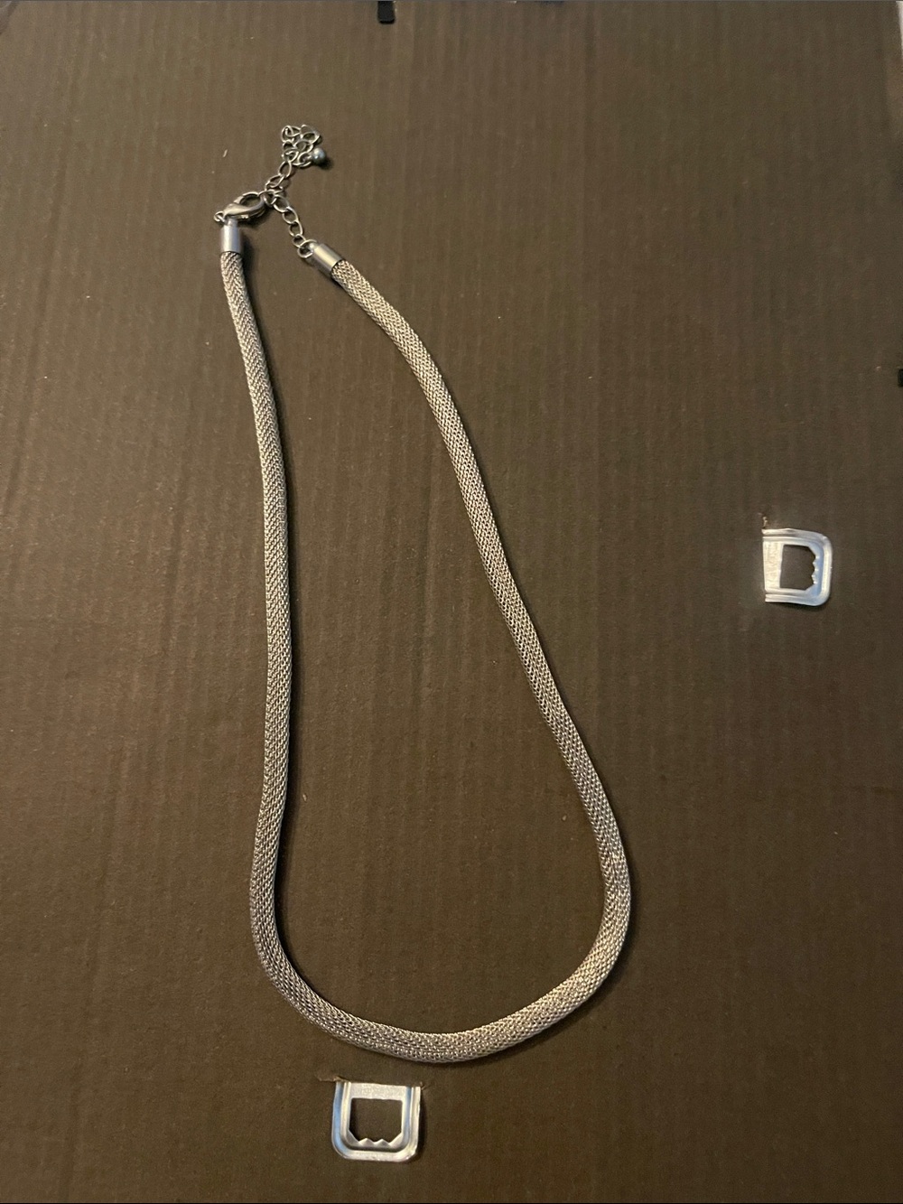Silver Mesh Chain Necklace with Geometric Pendants